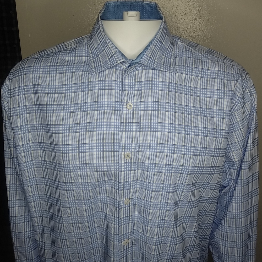 English Laundry Blue&White Plaid Long Sleeve Shirt